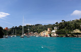 Colorful harbor of Portofino, Liguria, Italy. View from the sea
