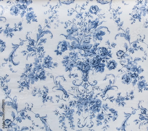 Retro Blue Floral Pattern Fabric Background Vintage Style