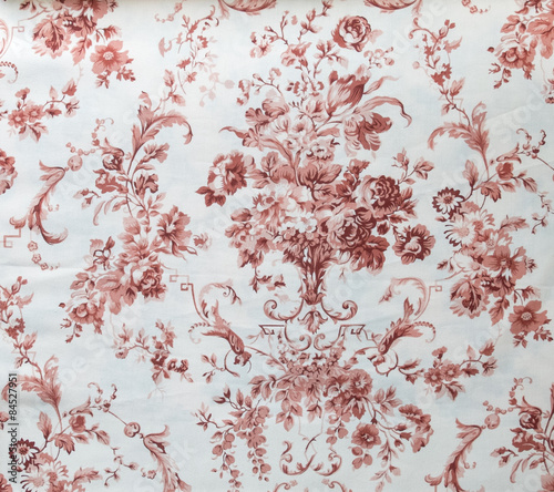 Retro Red Floral Pattern Fabric Background Vintage Style