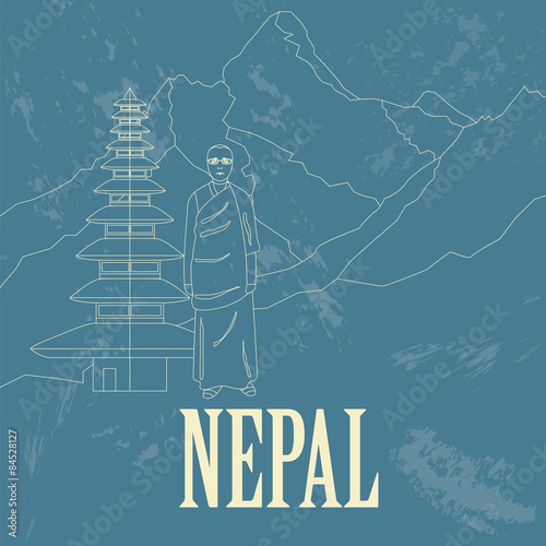Nepal landmarks. Retro styled image Fototapet