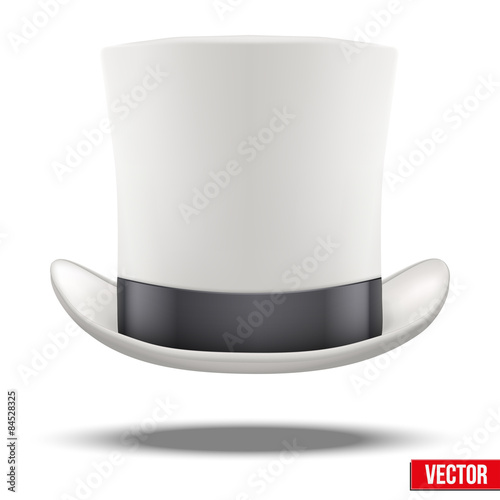 White gentleman hat cylinder with black ribbon.