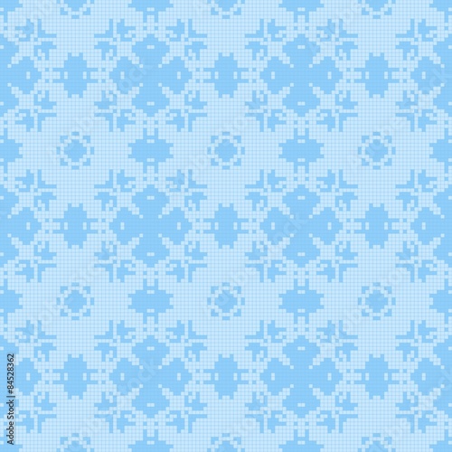 Filet crochet lace design. Seamless background in blue