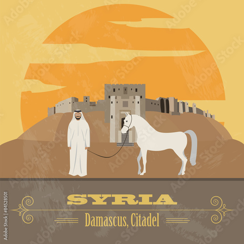 Syria landmarks. Retro styled image