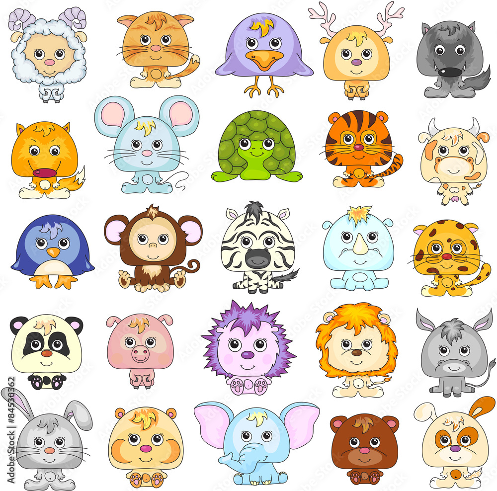 Full set of funny cartoon animals Full set of funny cartoon animals
