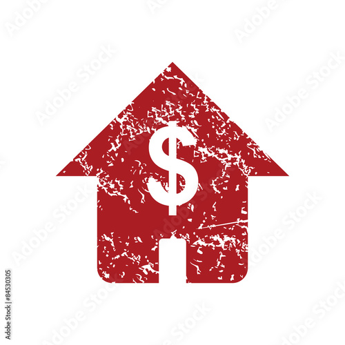 Dollar house red grunge icon