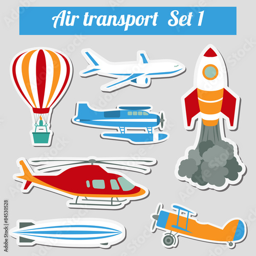 Public transportation, air transportation. Icon set.