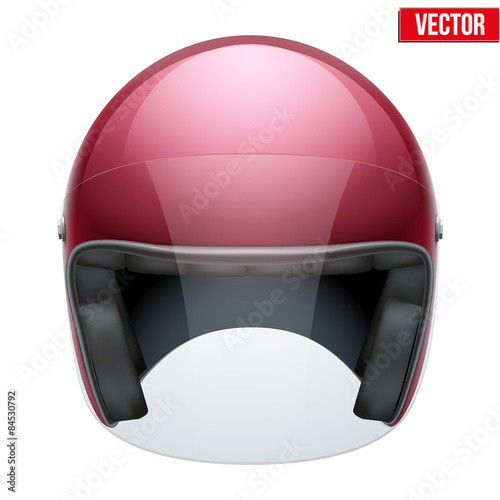 Red motorbike classic helmet with clear glass visor. Vector. © VITAMIN