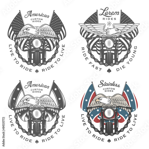 Εκτύπωση καμβά Set of vintage motorcycle emblems and design elements