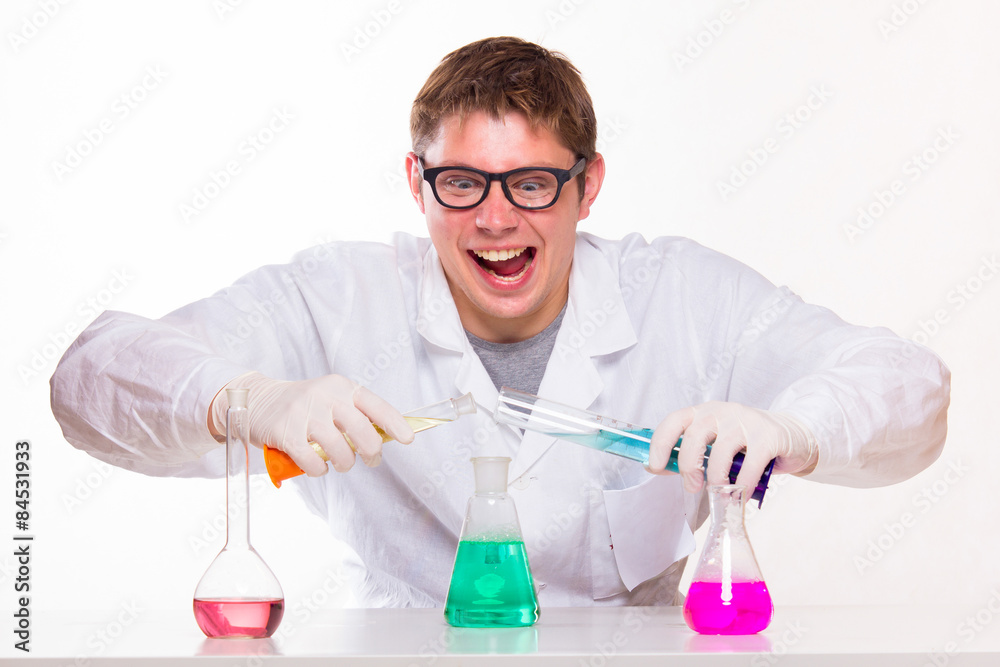 mad chemist in the lab doing reaction mad chemist in the lab doing reaction
