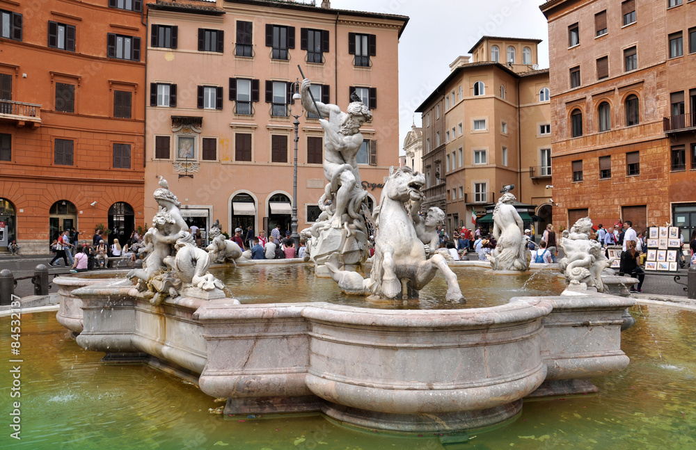 Piazza Navona square landmark with fountains in Rome