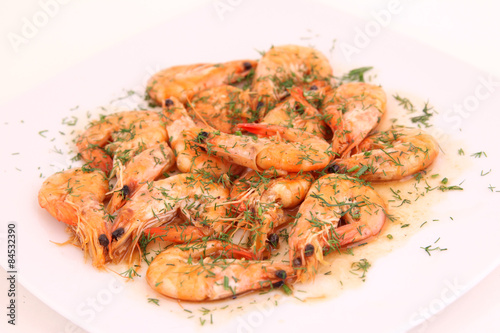 Cooked shrimp platter © dechevm