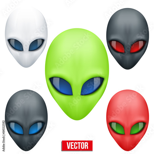 Set of Alien head creature from another world. Vector.