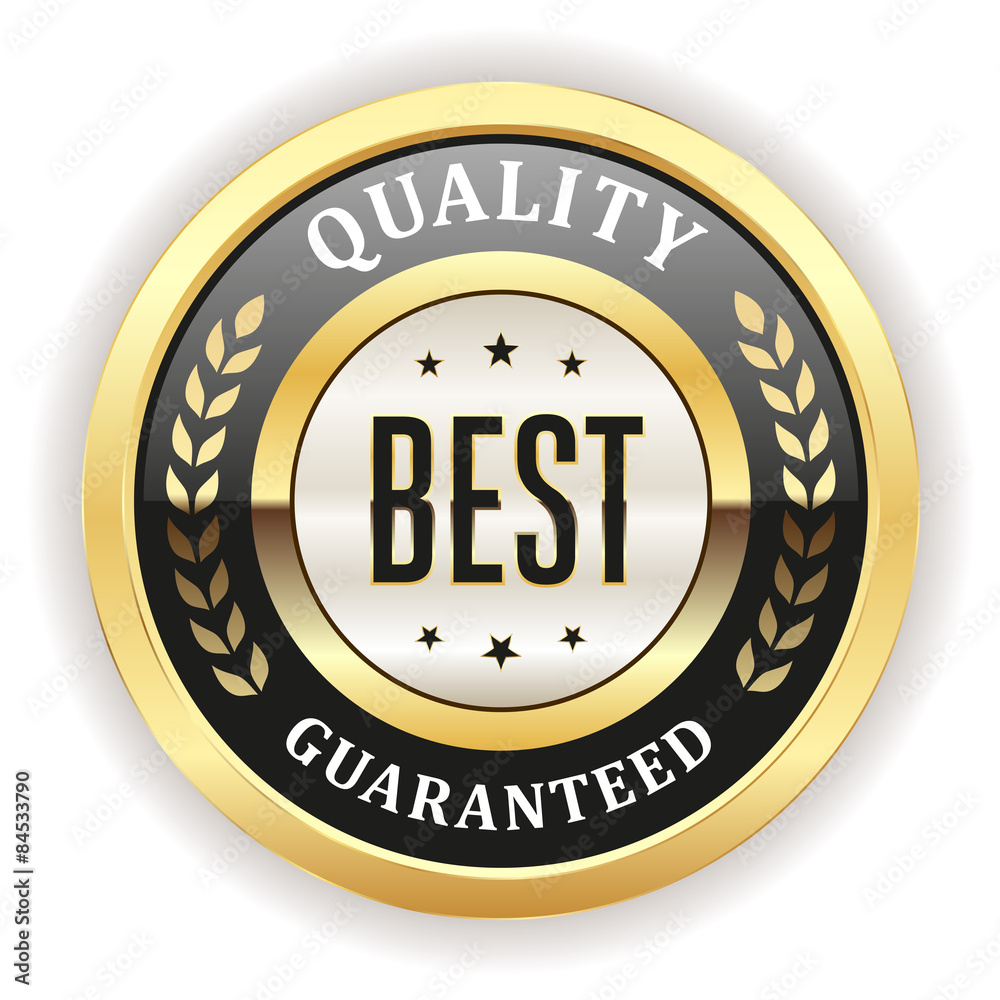 Black best quality badge with gold border on white background