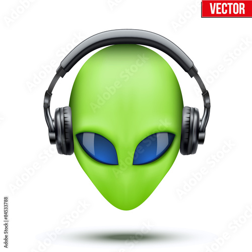 Alien head with headphones. Vector.