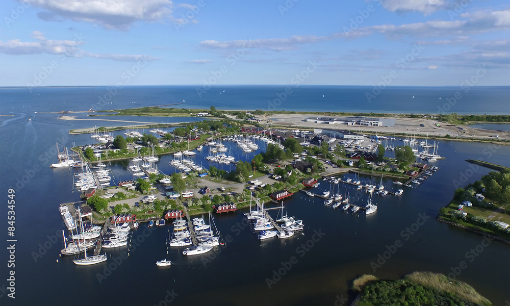 Aerial view of Ishoej harbour, denmark