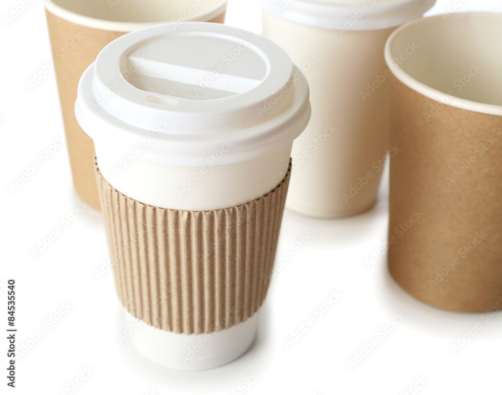 Paper cups isolated on white