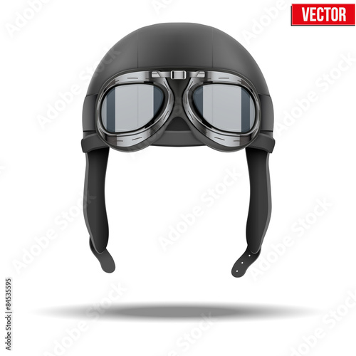 Canvas Retro aviator pilot helmet with goggles. Isolated on white