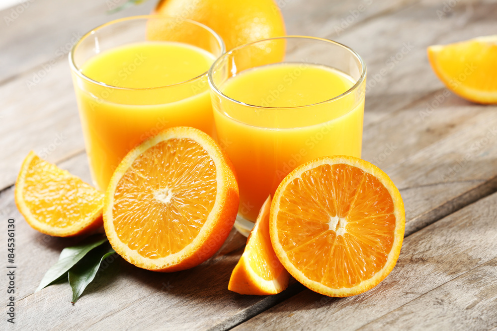 Orange juice on table close-up Orange juice on table close-up