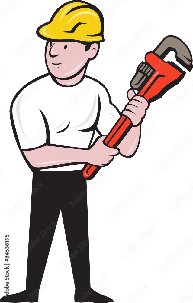 Plumber Holding Monkey Wrench Cartoon Plumber Holding Monkey Wrench Cartoon