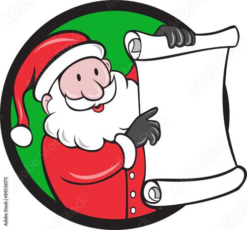 Santa Claus Paper Scroll Pointing Circle Cartoon