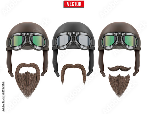 Set of motorcyclist with a beard and moustaches.