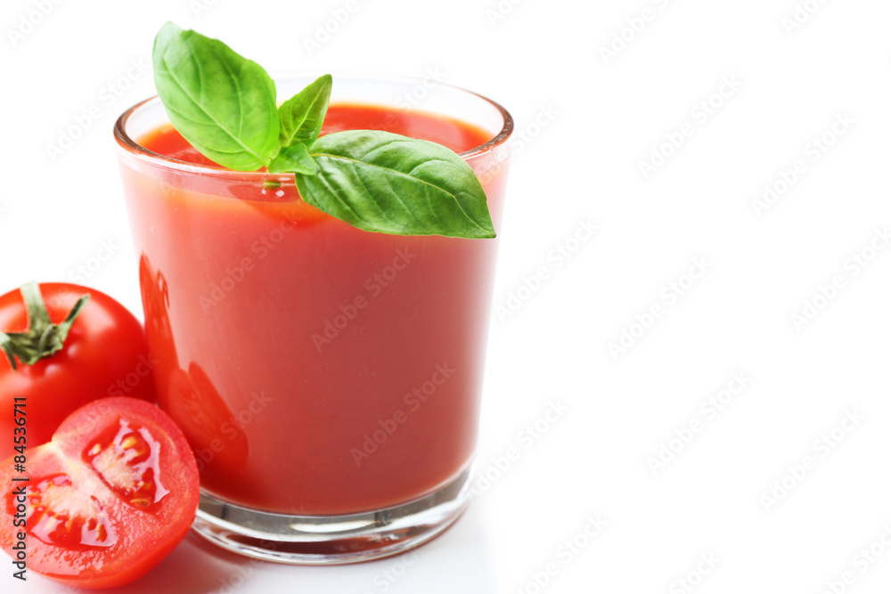 Glass of fresh tomato juice isolated on white Glass of fresh tomato juice isolated on white