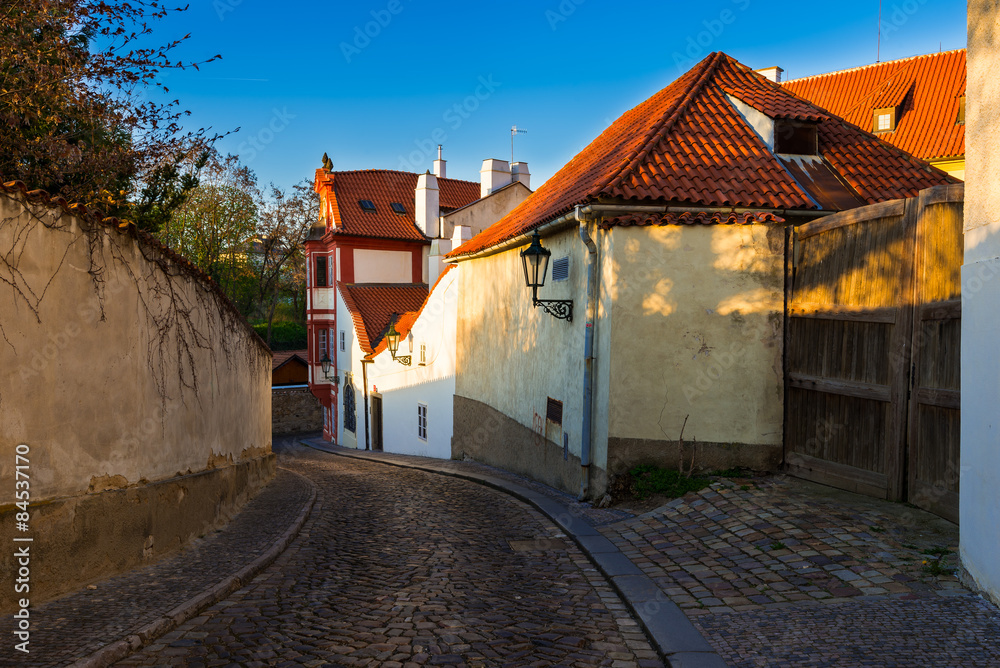 Old street of Hradcany in Prague at sunset. Czech Republic Old street of Hradcany in Prague at sunset. Czech Republic