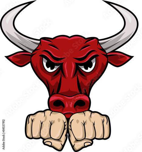 A bull's head with fists