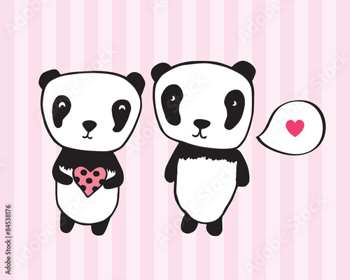 Fototapeta Naklejka Na Ścianę i Meble -  Hand drawn pandas with hearts for your design.