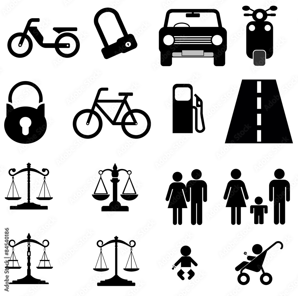 Transport, justice et famille 16 icônes Transport, justice et famille 16 icônes