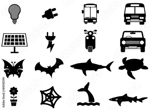 Energie, transport et animaux en 16 icônes
