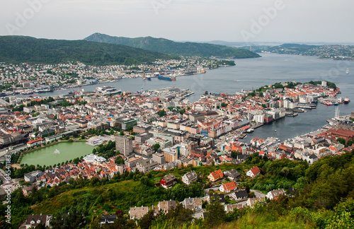 Bergen city in Norway view from hill