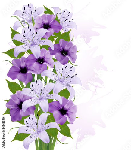 Fototapeta Naklejka Na Ścianę i Meble -  Summer background with colorful beautiful flowers. Vector illust