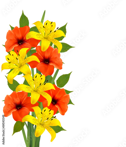 Fototapeta Naklejka Na Ścianę i Meble -  Background with colorful beautiful flowers. Vector illustration