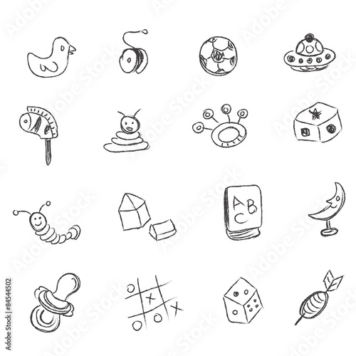 toys, icons, sketch, vector, illustration, set