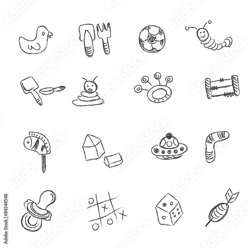 toys, icons, sketch, vector, illustration, set