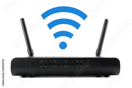 Black Wireless Router isolated on white background 