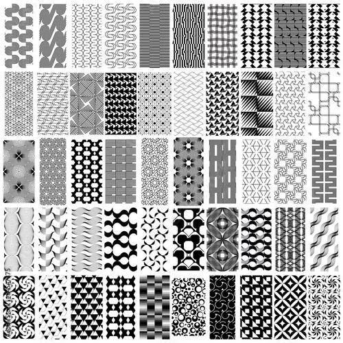 50 black and white geometric seamless pattern set.