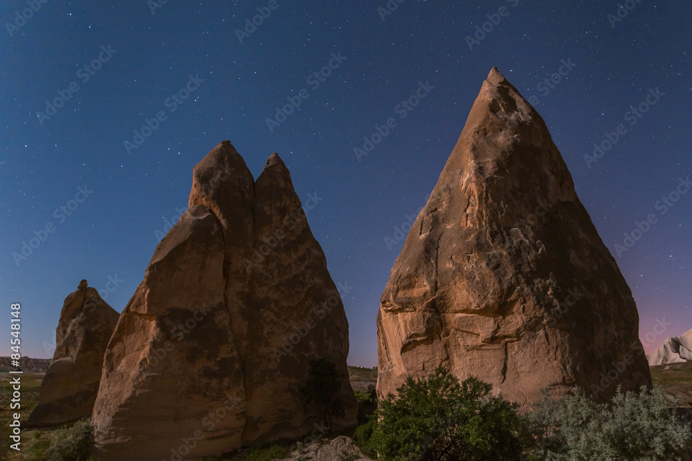 Cappadocia landscape at night time, Turkey
