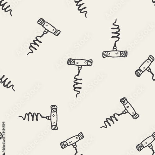 wine corkscrew doodle seamless pattern background