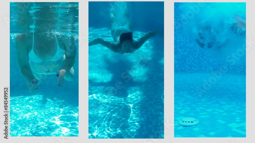 Woman swims and dives in the beautiful swimming pool,Video clip