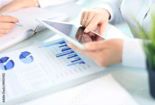 Business adviser analyzing financial figures denoting the progress