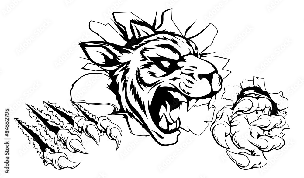 Obraz premium Tiger ripping through wall