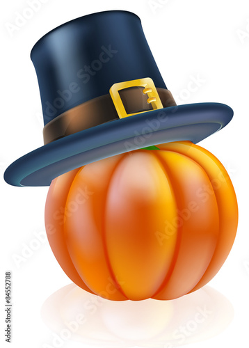 Thanksgiving pumpkin with pilgrim hat