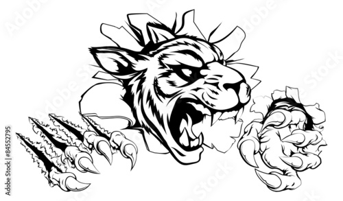 Tiger ripping through wall