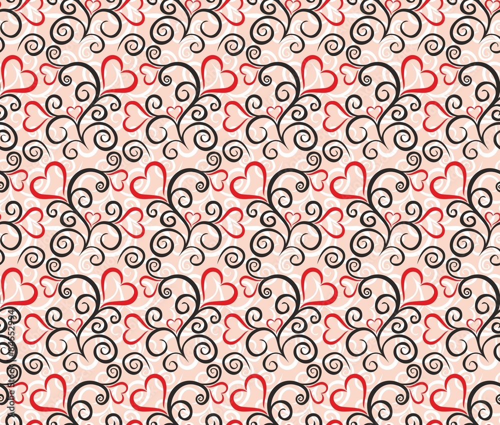 Seamless background with a pattern and hearts. Seamless background with a pattern and hearts.