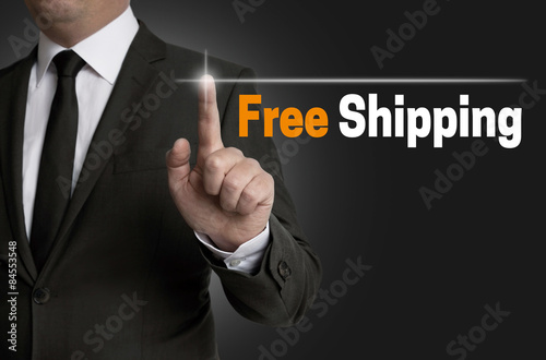 Free Shipping Touchscreen wird von Geschäftsmann bedient