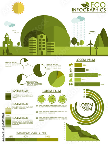 Ecology infographic template with city view.