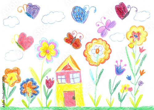 Child drawing of a house photo