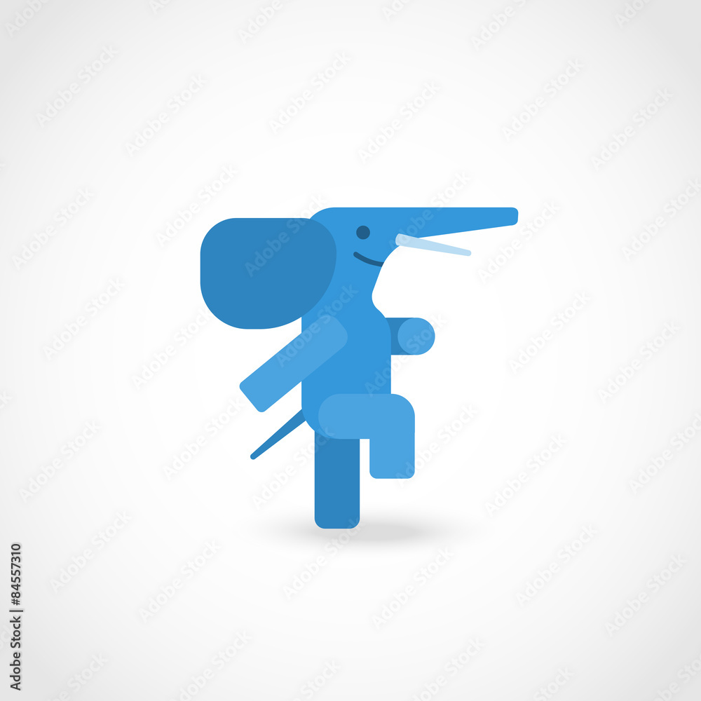 blue abstract elephant marching isolated on a white background